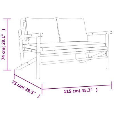 vidaXL Patio Bench with Dark Gray Cushions Bamboo