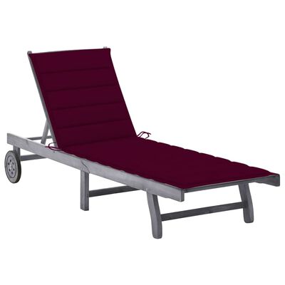 vidaXL Patio Sun Lounger with Cushion Gray Solid Wood Acacia