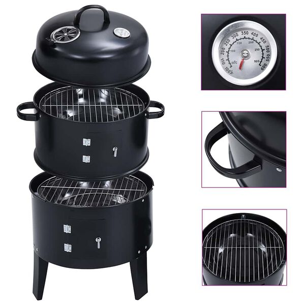 vidaXL 3-in-1 Charcoal Smoker BBQ Grill 15.7"x31.4"