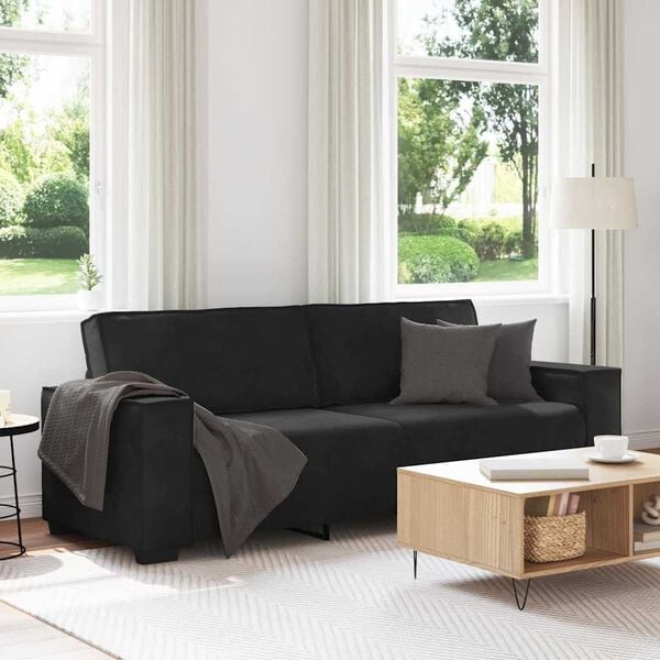 vidaXL 3-Seater Sofa Black Velvet 3-Seater Sofa Rectangular
