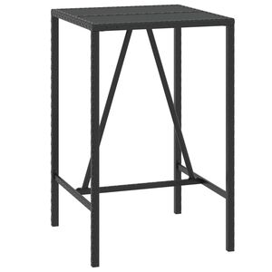 vidaXL Bar Table With Glass Top Black Poly Rattan Tall Modern