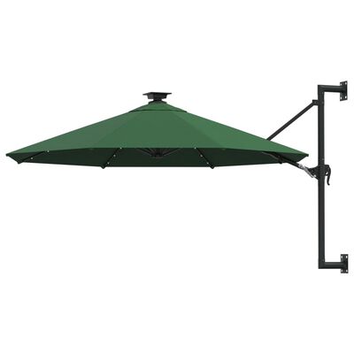 vidaXL Wall-mounted Parasol with LEDs and Metal Pole 118.1" Green