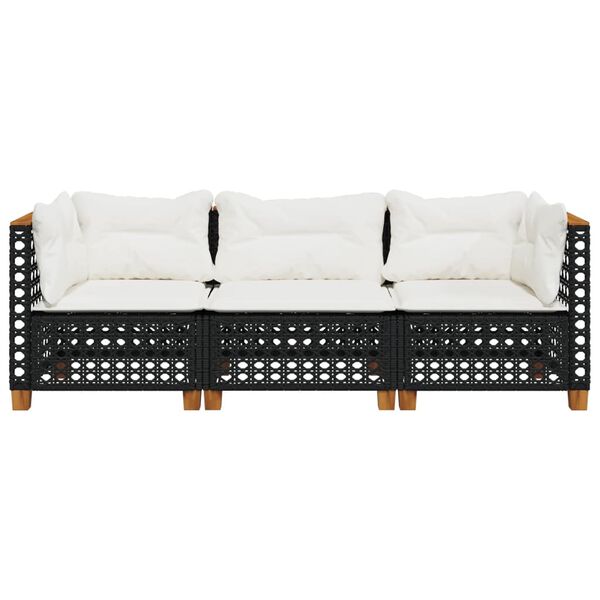 vidaXL Garden Sofa Set of 3 Black and Cream