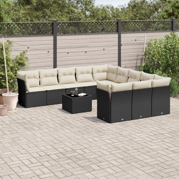 vidaXL Garden Sofa Set Black PE rattan Large Adjustable Feet
