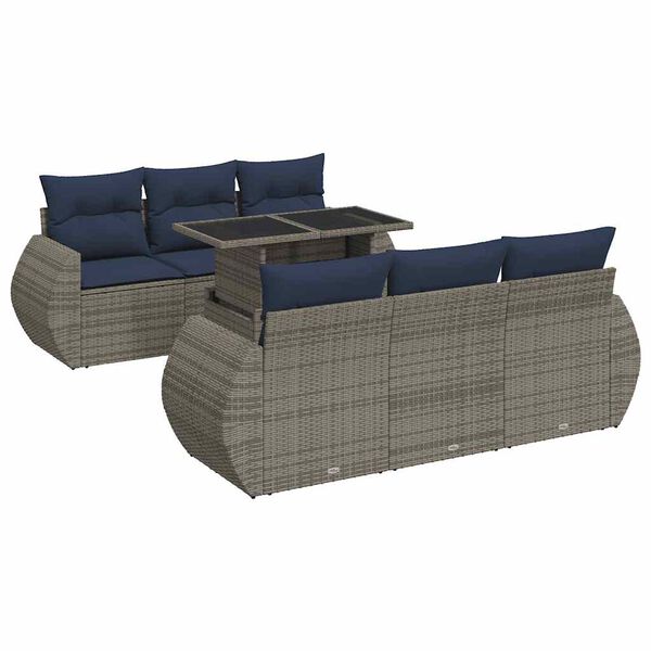 vidaXL 7 Piece Patio Sofa Set with Cushions Gray Poly Rattan Acacia