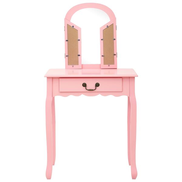 vidaXL Dressing Table with Stool Pink 25.6x14.2x50.4" Paulownia Wood MDF