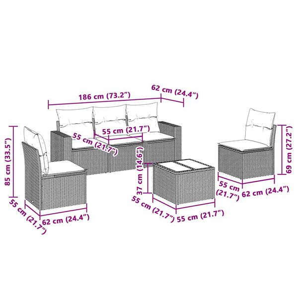 vidaXL Garden Sofa Set Light grey PE Rattan 6 Piece Adjustable Feet