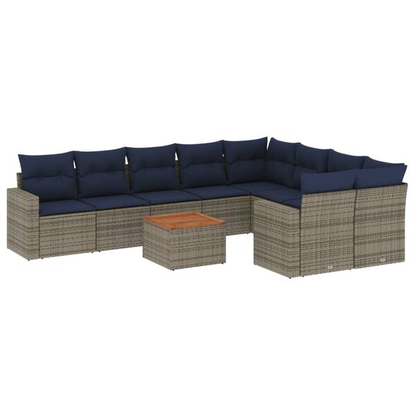 vidaXL 10 Piece Patio Sofa Set with Cushions Gray Poly Rattan