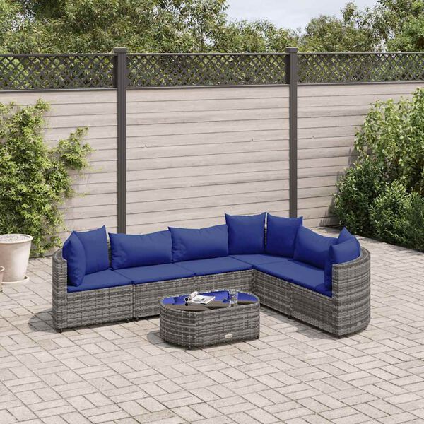 vidaXL Patio Sofa Set Set of 6 Grey, Dark Blue