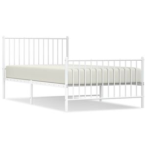 vidaXL Bed Frame White Powder-coated steel Twin Bed Frame Rectangular