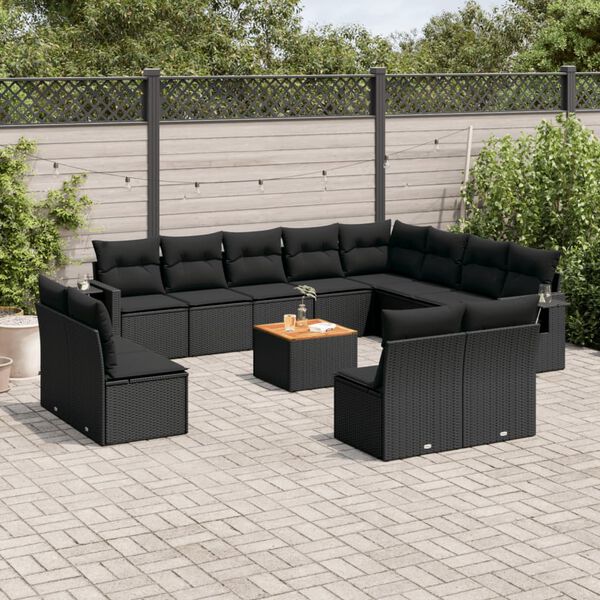 vidaXL Garden Sofa Set Black PE rattan Large Modular Garden Sofa Set