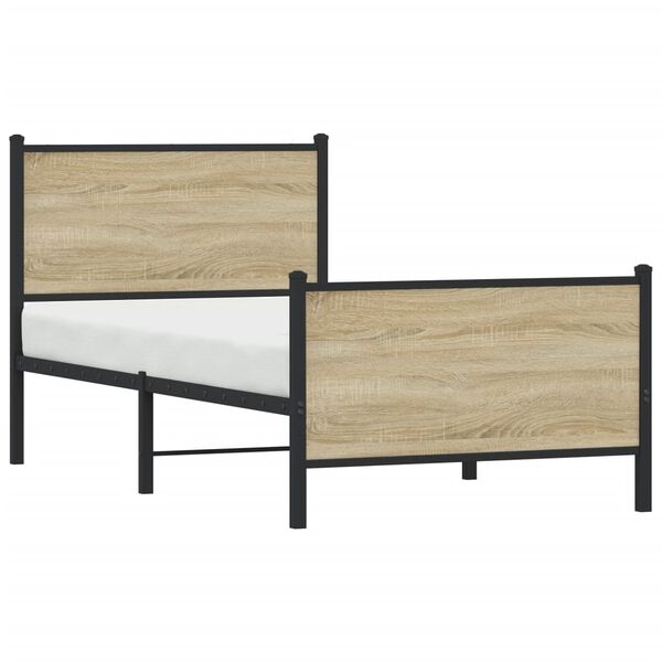 vidaXL Bed Frame Sonoma Oak Steel, Engineered Wood Single