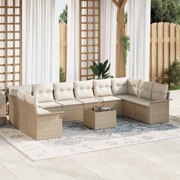 vidaXL Garden Sofa Set with Cushion 11 pcs Beige Poly rattan