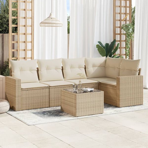 vidaXL Garden Sofa Set Beige PE rattan, powder-coated steel, tempered glass