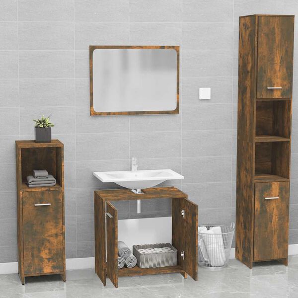 vidaXL Bathroom Furniture Set Smoked Oak Engineered Wood Standard