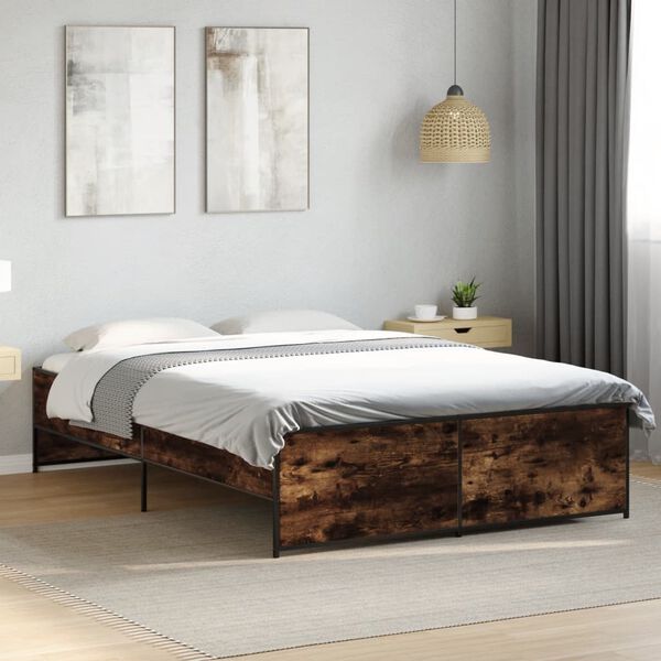 vidaXL Bed Frame Smoked Oak Engineered wood, Steel Double Durable