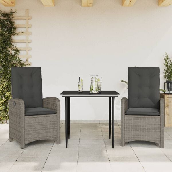vidaXL Garden Dining Set Grey, Black, Dark Grey (cushions)