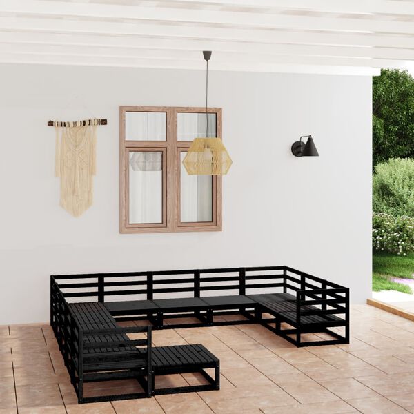vidaXL Garden Lounge Set Black Solid pine Medium Modular Lounge Set