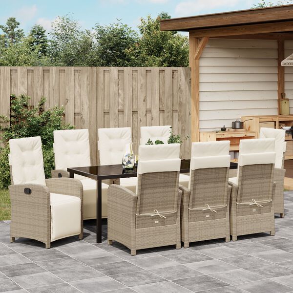 vidaXL Garden Dining Set with Cushion 9 pcs Beige Poly Rattan