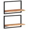 vidaXL Wall Shelf Set of 2 Natural wood, Black Solid acacia wood, Steel