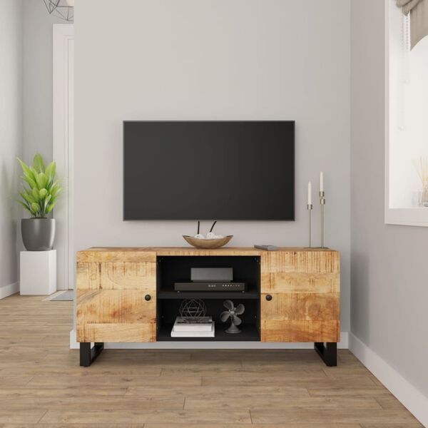vidaXL TV Cabinet Black Solid mango wood Medium TV Cabinet Rectangular