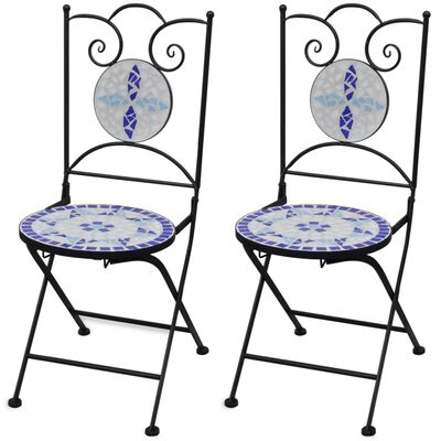 vidaXL Folding Bistro Chairs 2 pcs Ceramic Blue and White