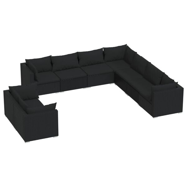 vidaXL Garden Lounge Set Black PE rattan, powder-coated steel, plastic