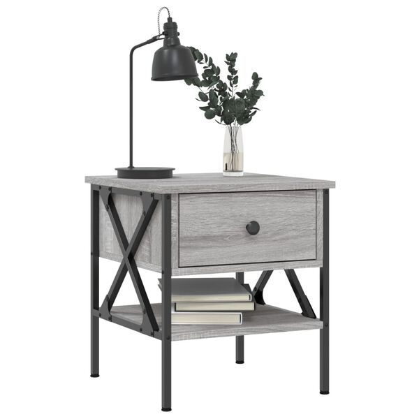 vidaXL Bedside Table Set of 2 Grey Sonoma Engineered Wood, Iron Medium
