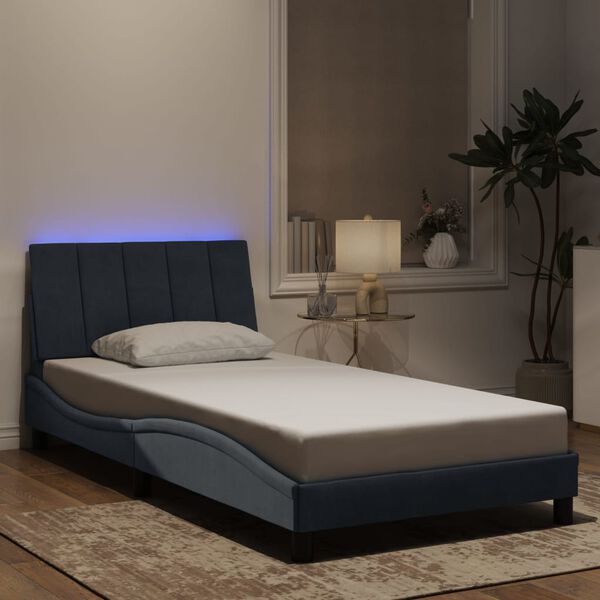 vidaXL Bed Frame with LED without Mattress "Hanko" Dark Gray 39.4"x79.9" Velvet
