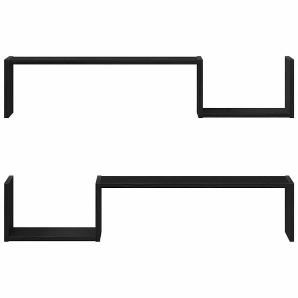 vidaXL Wall Shelf with Shelf 2 pcs Black Oak 39.37 x 5.91 x 7.87 in