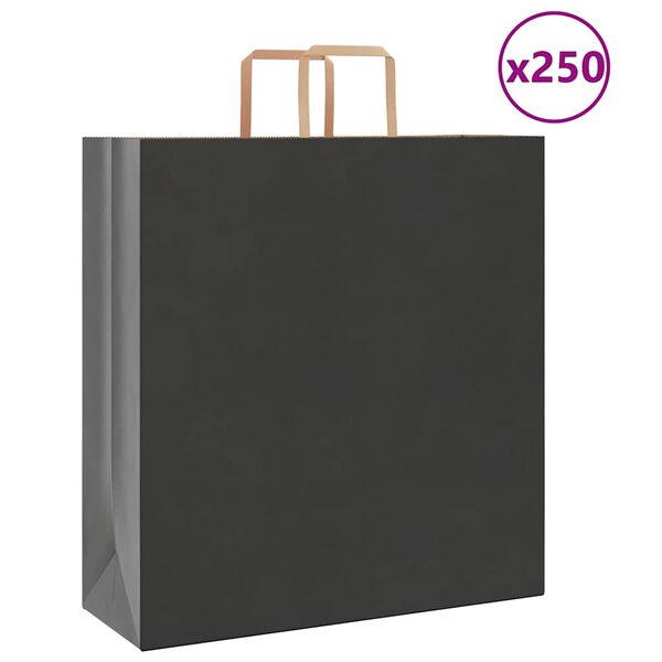 vidaXL Paper Bags 250 pcs with Handles Black 45x17x48 cm