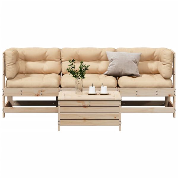 vidaXL 4 Piece Patio Lounge Set with Cushions Solid Wood Pine
