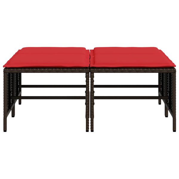 vidaXL Patio Stool Brown with Red Cushions