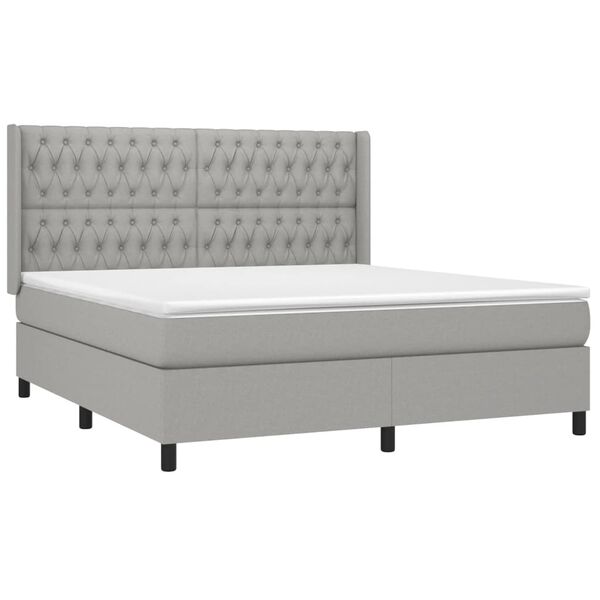 vidaXL Box Spring Bed with Mattress&LED Light Gray 72"x83.9" California King Fabric