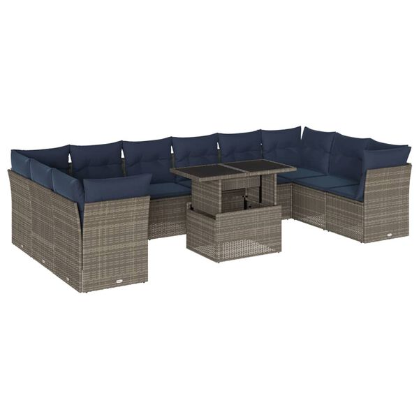 vidaXL 11 Piece Garden Sofa Set with Cushions Grey Poly Rattan