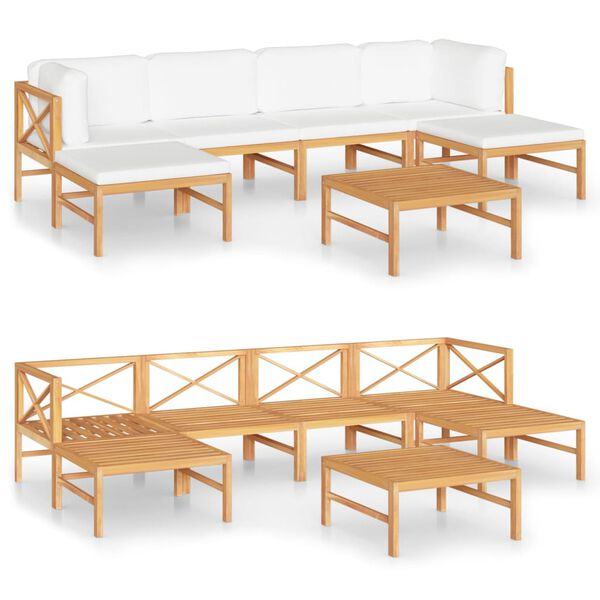 vidaXL Garden Lounge Set Cream Sanded teak hardwood, 100% polyester fabric