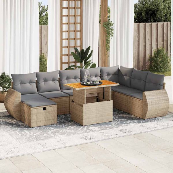 vidaXL Garden Sofa Set Beige Poly Rattan Large Water-resistant materials