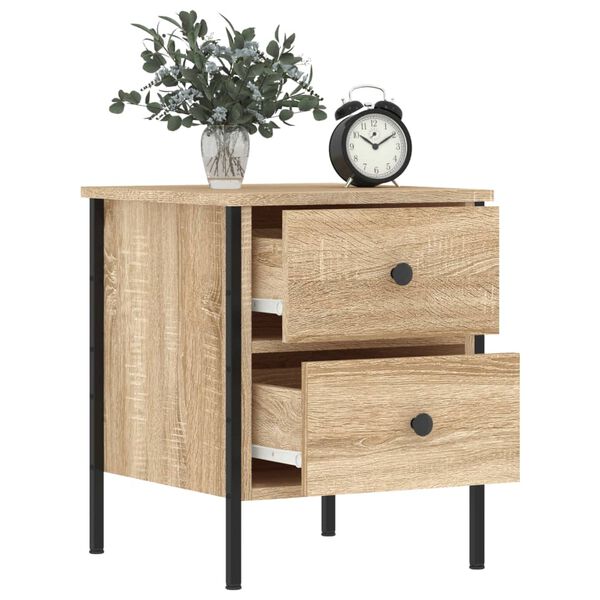 vidaXL Bedside Cabinet Sonoma Oak Engineered Wood, Iron Adjustable Feet