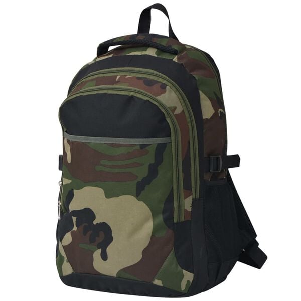 vidaXL School Backpack 10.6 gal Black and Camouflage