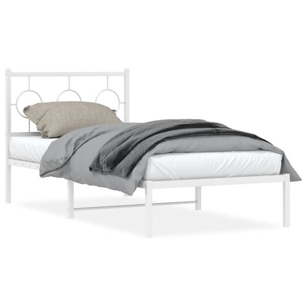 vidaXL Bed Frame White Powder-coated steel Twin Bed Frame Rectangular