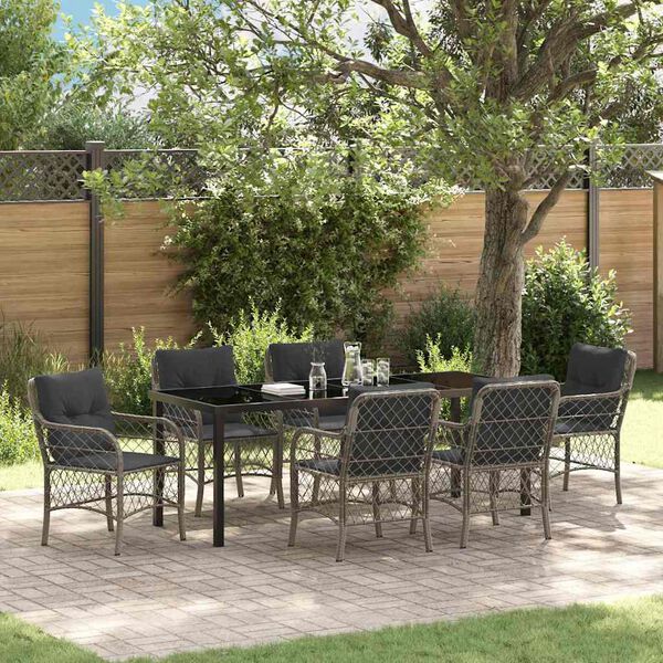 vidaXL Garden Dining Set with Cushion 7 pcs Grey Poly Rattan