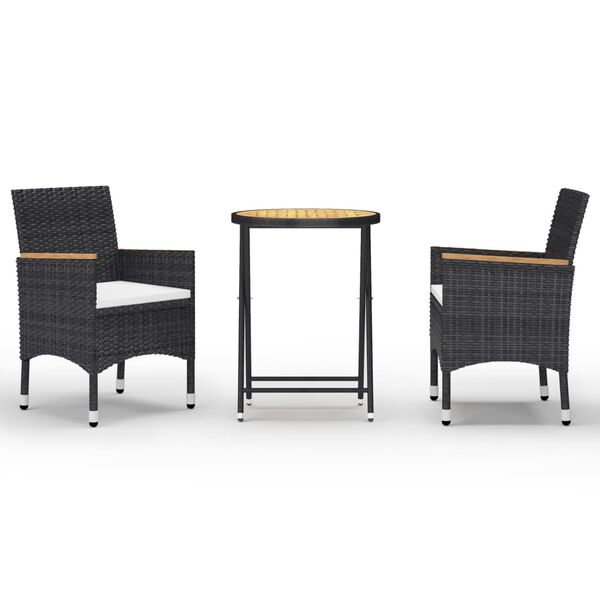 vidaXL 3 Piece Patio Bistro Set Poly Rattan and Acacia Wood Black