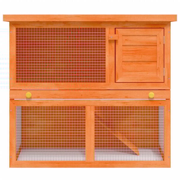 vidaXL Rabbit Hutch Brown Wood, Iron Wire 35.4 x 17.7 x 31.5 in Pull-Out