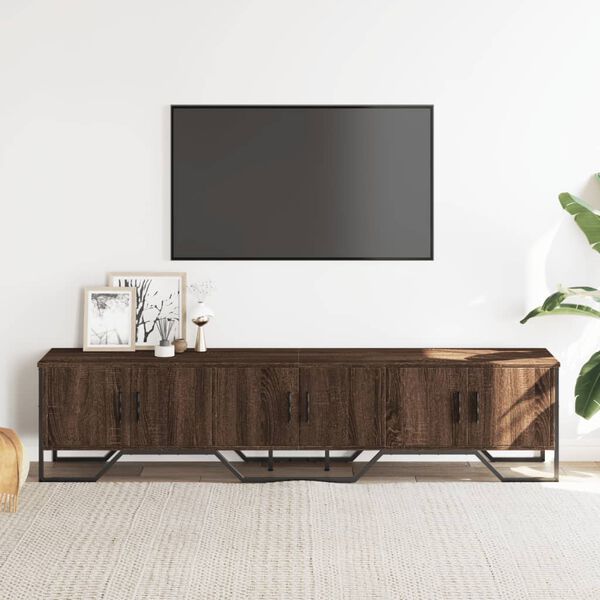 vidaXL TV Cabinet Brown Oak Engineered Wood, Metal Large TV Cabinet