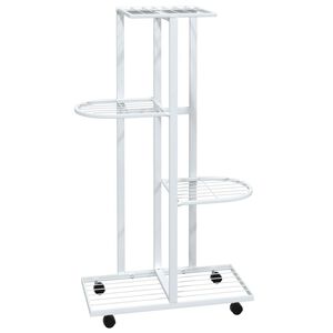 vidaXL Flower Stand White Iron 31.5 in Height-Adjustable Shelves