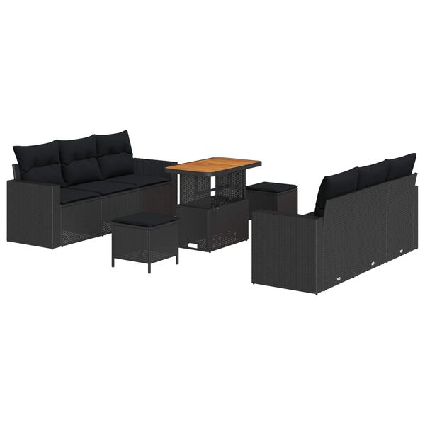 vidaXL Garden Sofa Set Height-Adjustable 9 pcs Black poly rattan