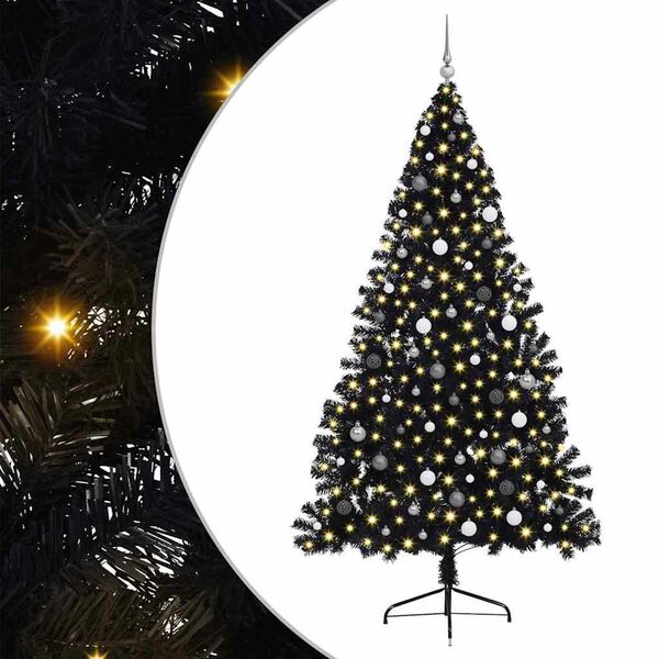 vidaXL Artificial Pre-lit Christmas Tree with 300 LEDs Black 94.5" PVC