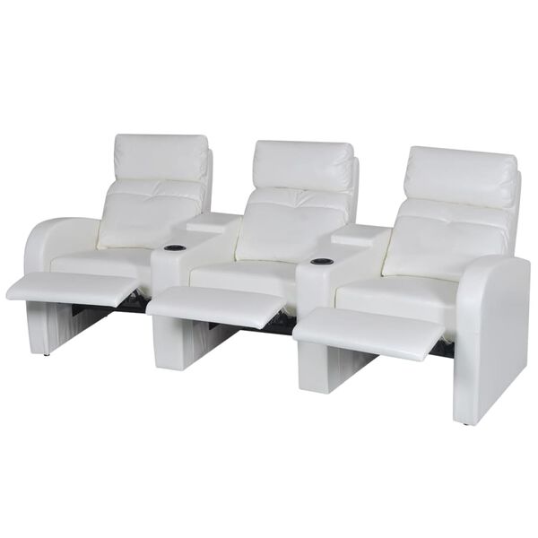vidaXL Recliner Sofa White Faux Leather, Wood, Plywood 3-Seater