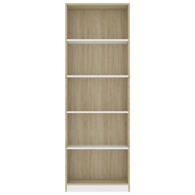 vidaXL 5-Tier Book Cabinet White and Sonoma Oak 23.6"x9.4"x68.9" Engineered Wood