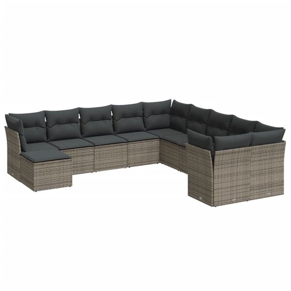 vidaXL Garden Sofa Set Grey PE Rattan, Polyester, Powder-Coated Steel